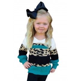 Girl's Turquoise Leopard Knitted Sweater