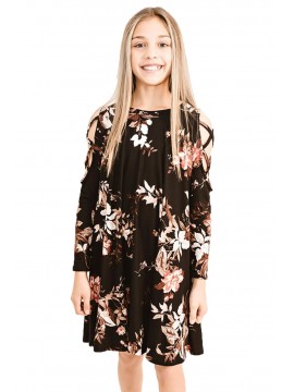 Black Floral Crisscross Shoulder Kids Dress