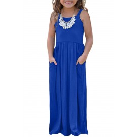 Blue Girls Suspender Pocket Dress