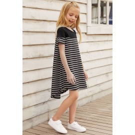 Black Colorblock Patchwork Striped Girls' Dress