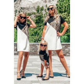 Family Matching Snakeskin Splicing Girl's T-shirt Mini Dress