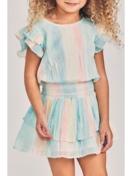Multicolor Little Girl Pastel Striped Mini Dress