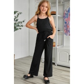 Black Spaghetti Strap Wide Leg Girls Jumpsuit