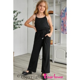 Black Spaghetti Strap Wide Leg Girls Jumpsuit