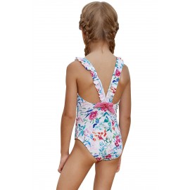 Plunge V Back Floral Pattern Maillot for Kid Girls