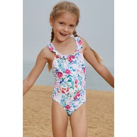 Plunge V Back Floral Pattern Maillot for Kid Girls