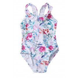 Plunge V Back Floral Pattern Maillot for Kid Girls