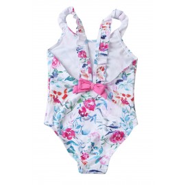 Plunge V Back Floral Pattern Maillot for Kid Girls