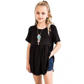 Black Short Sleeve Frilled Little Girl Tunic Top