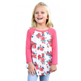 Pink Kids Floral Baseball Top