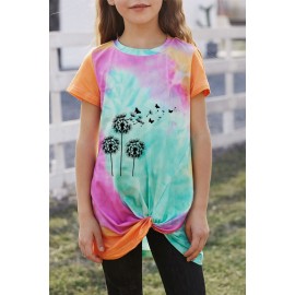 Orange Dandelion Butterfly Tie-dye Twisted Little Girl Top