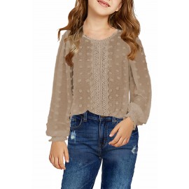 Swiss Dot Lace Splicing Long Sleeve Girl's Blouse