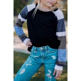 Black Striped Color Block Girl’s Long Sleeve Top