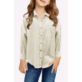Beige Little Girl Pocketed Corduroy Shirt