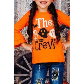 Halloween The Boo Crew Long Ruffle Sleeve Girls Top